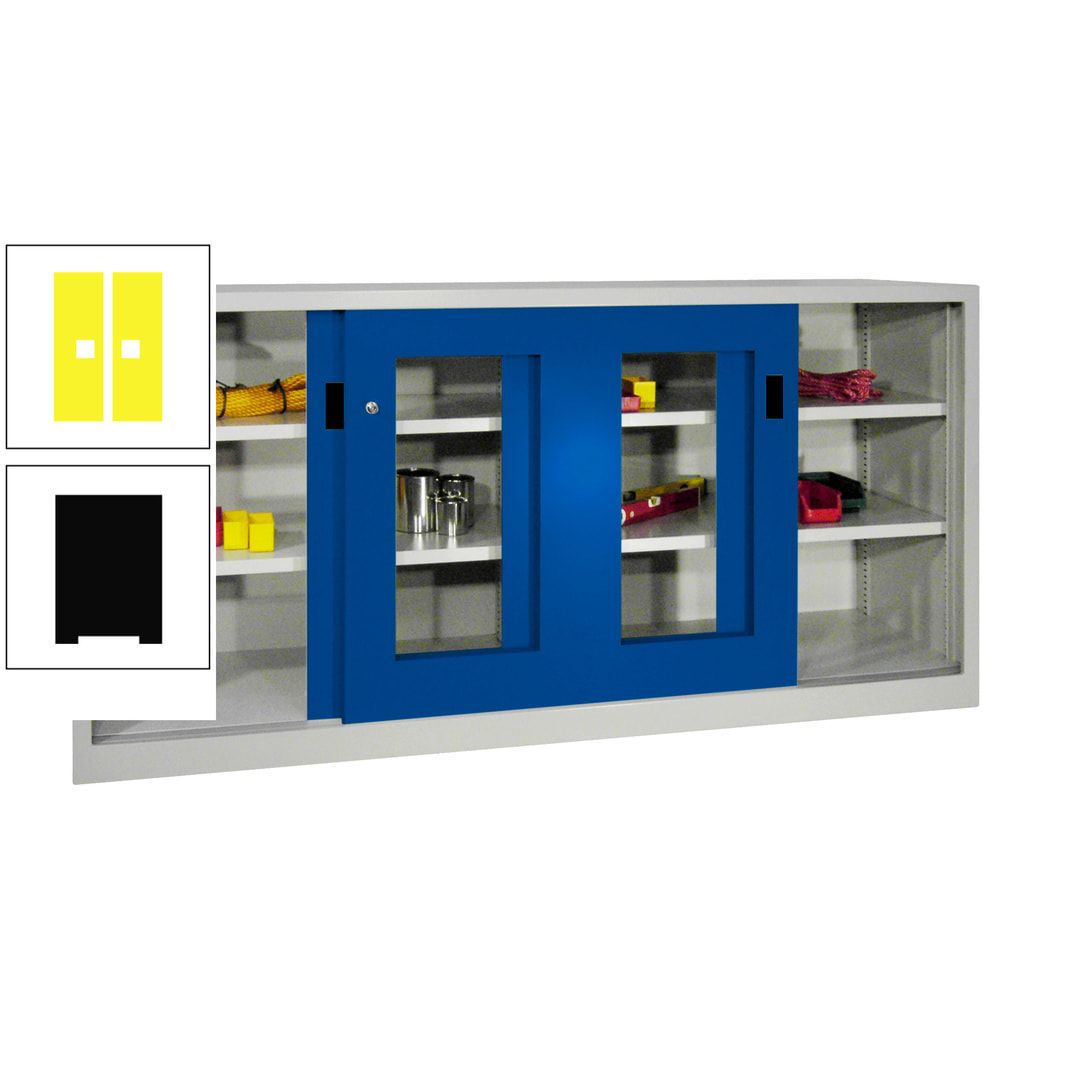Schiebetürenschrank - Sichtfenstertüren - 1.000x2.000x400 mm (HxBxT) - 4 Böden, gepulvert - Zylinderschloss - anthrazitgrau