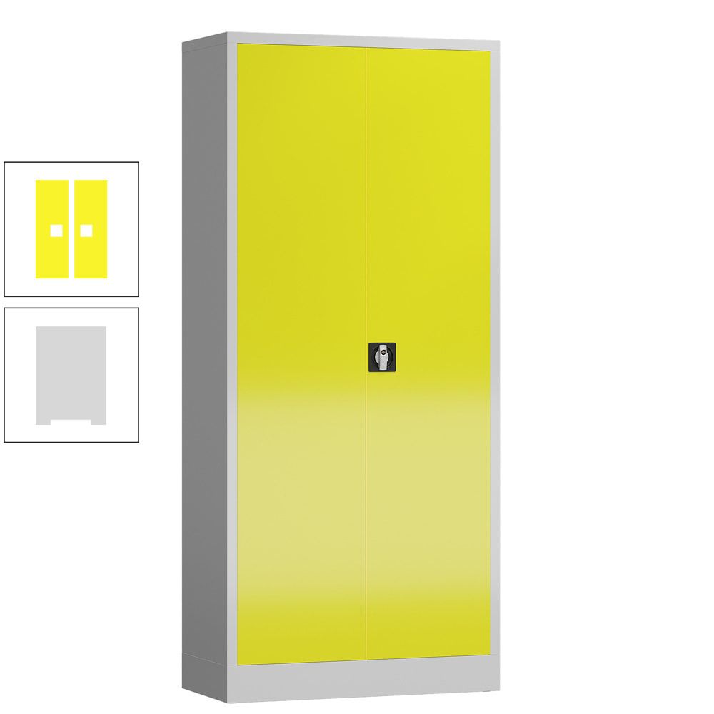 Aktenschrank, Büroschrank, abschließbar, Flügeltüren, 4 Fachböden, 1.800 x 800 x 380 mm (HxBxT), Stahl, Korpus und Türen lichtgrau