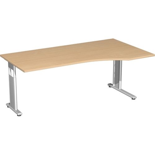 Eckschreibtisch, Bürotisch, Füße einseitig verkürzt, C-Fuß Flex, Ecke rechts, 720 x 1.800 x 1.000 mm (HxBxT), Gestell silber, Dekor Ahorn