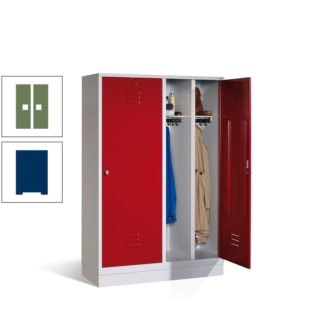 Doppel-Spind mit Großtüren, Garderobenschrank mit Sockel, 4 Abteile a 300 mm, Korpus anthrazitgrau, Tür anthrazitgrau, 1.800 x 1.190 x 500 mm (HxBxT)