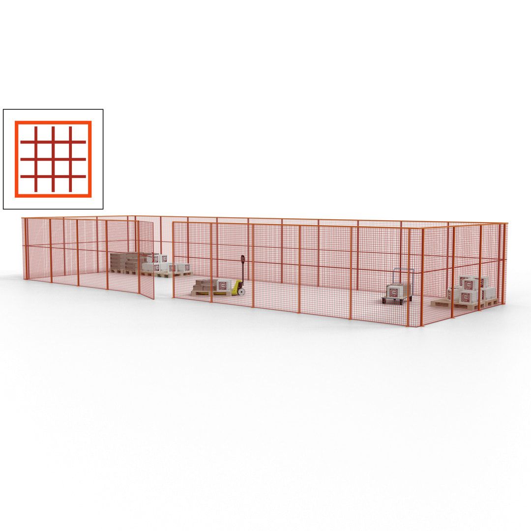 Maschinen Schutzgitter - Hallentrennwand - Sicherheitszaun - Tür - 39 m - 2.200 x 15.400 x 4.900 mm (HxBxT) - enzianblau