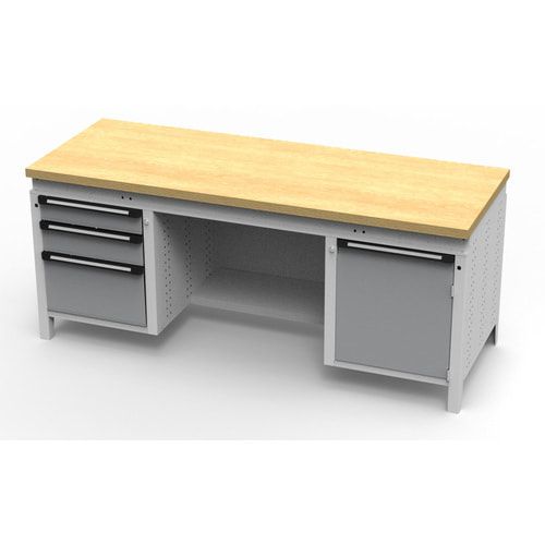 OTTOKIND Werkbank - bündige Arbeitsplatte - 850 x 1.695 x 750 mm (HxBxT) - 3 Schubladen - 1 Schrank - lichtgrau