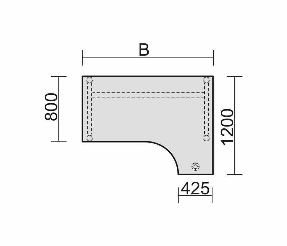 Eckschreibtisch, Ecke rechts, Füße einseitig verkürzt, 4-Fuß Pro, höhenverstellbar, 680-800 x 1.600 x 1.200 mm (HxBxT), Dekor Ahorn