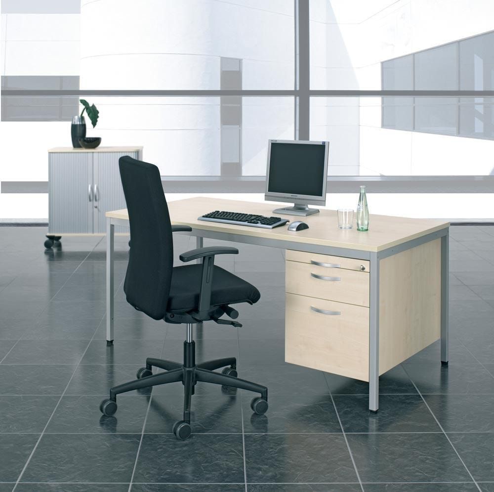 Schreibtisch 4-Fuß Eco - zwei Hängecontainer - 6 Schubfächer - abschließbar - 720 x 1.600 x 800 mm (HxBxT) - Gestell lichtgrau - Dekor Ahorn