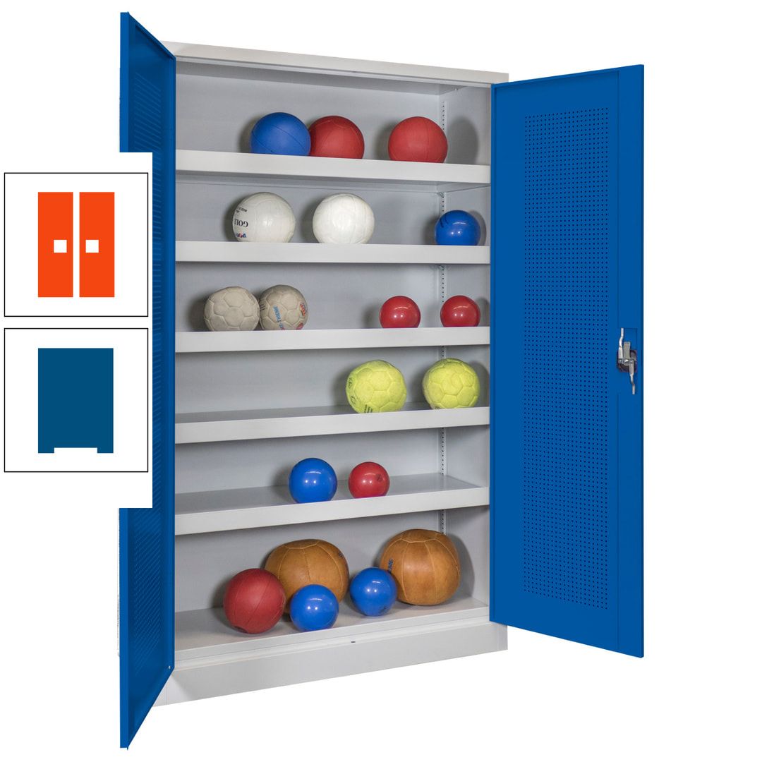 Ballschrank - Lochfeldtüren - 5 Böden - 1.950x1.200x500 mm (HxBxT) - anthrazitgrau