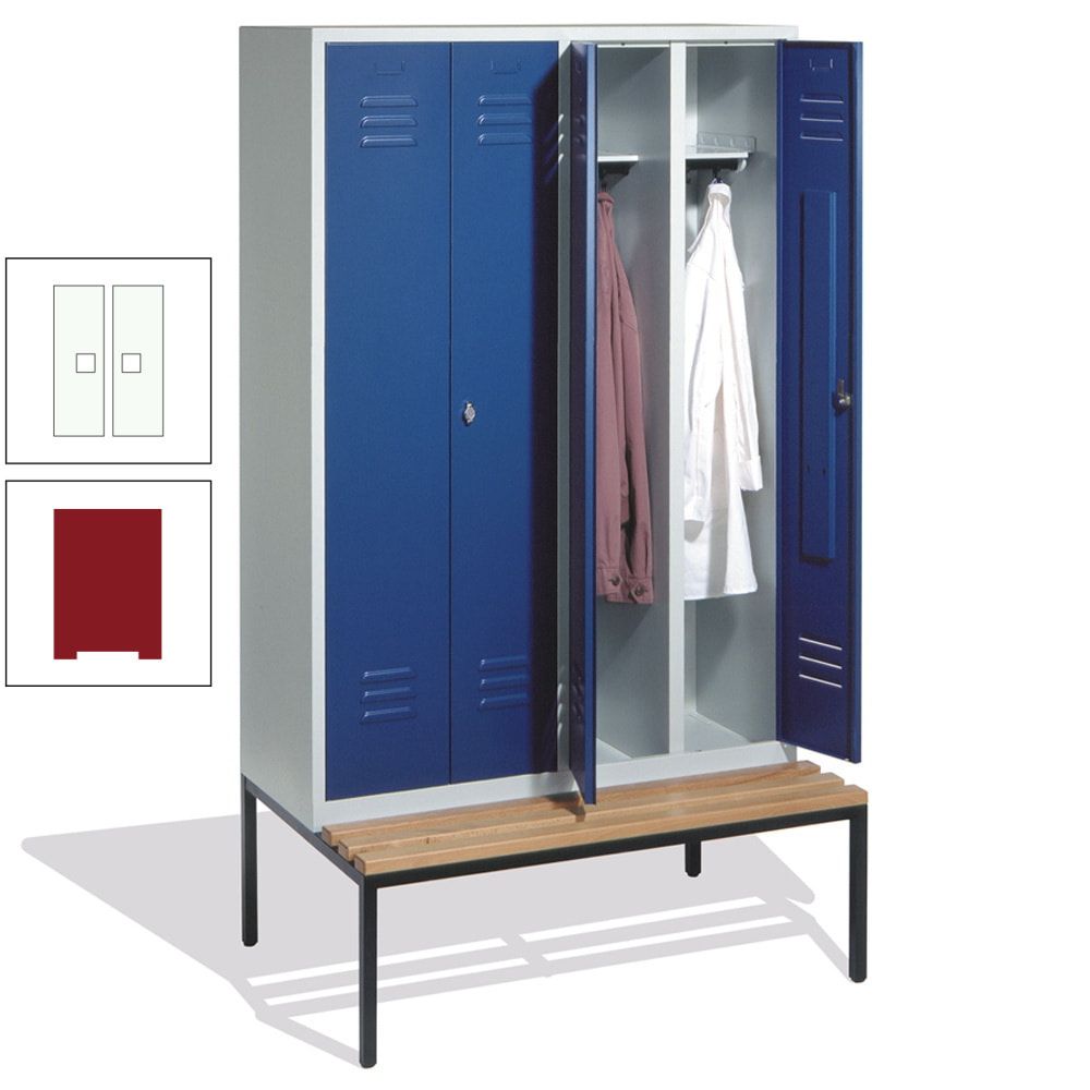 Doppel-Spindschrank, Buche Sitzbank untergebaut, 4 Abteile a 300 mm, Korpus lichtgrau, Tür anthrazitgrau, 2.090 x 1.190 x 815 mm (HxBxT)