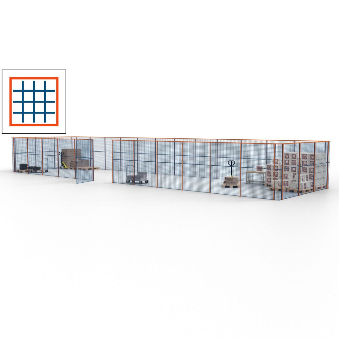 Maschinen Schutzgitter - Hallentrennwand - Sicherheitszaun - Tür - 45 m - 2.200 x 18.400 x 4.900 mm (HxBxT) - enzianblau
