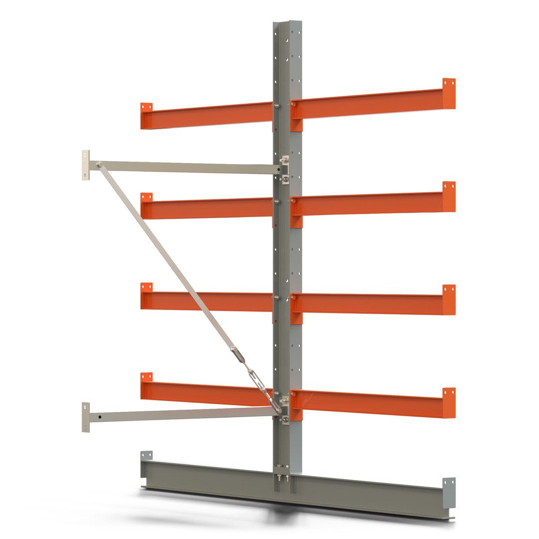 Doppelseitiges Kragarmregal, Anbauregal, 2.000 x 1.000 x 1.120 mm (HxBxT), Nutztiefe 500 mm, Kragarmlast 870 kg, KARL basic, silbergrau/reinorange