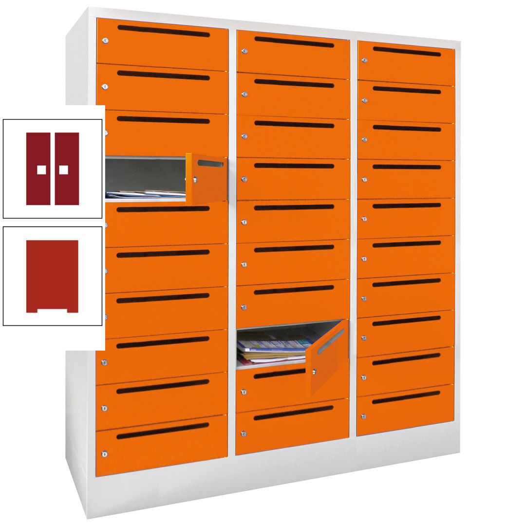 Postverteilerschrank, Schließfachschrank, 3 Abteile a 40 cm, 30 Fächer, 1.850 x 1.200 x 500 mm (HxBxT), Korpus anthrazitgrau, Front anthrazitgrau