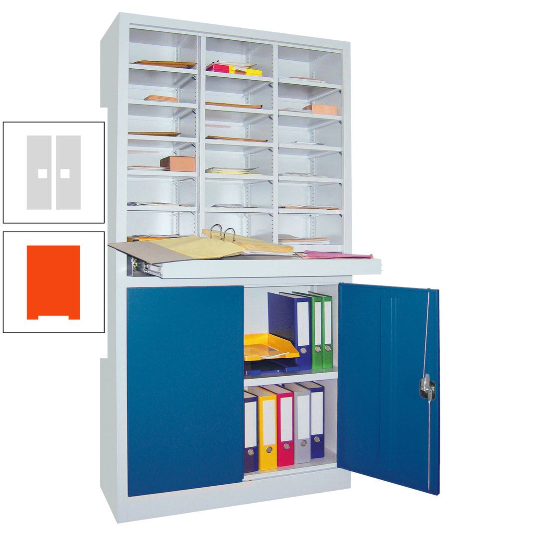 Aktenschrank - Büroschrank mit Sortierstation - 18 Fächer Ordnungsregal - Ausziehboden - 1.950 x 1.000 x 400 mm (HxBxT) - anthrazitgrau