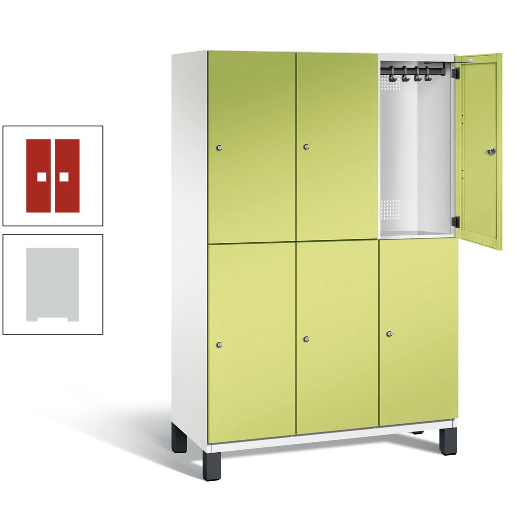 Fächerschrank, Stahlschrank, doppelstöckig, 6 Fächer, Füße, Korpus anthrazitgrau, Tür anthrazitgrau, 1.980 x 1.200 x 525 mm (HxBxT)
