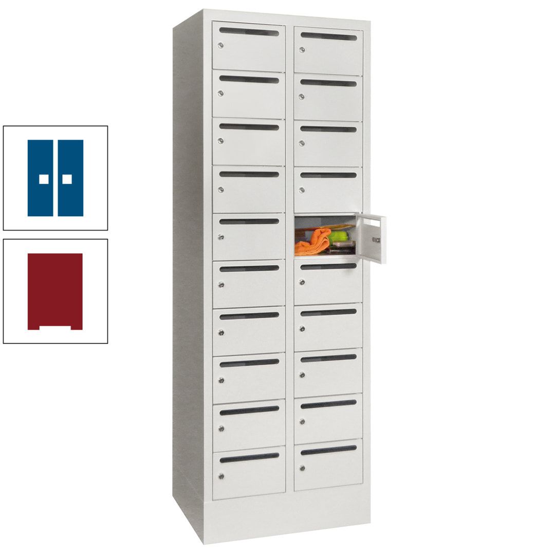 Postverteilerschrank, Schließfachschrank, 2 Abteile a 300 mm, 20 Fächer, 1.850 x 600 x 500 mm (HxBxT), Korpus anthrazitgrau, Front anthrazitgrau
