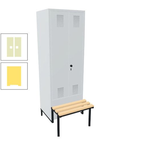 Doppel-Spind, Garderobenschrank, Buche Sitzbank integriert, 2 Abteile a 400 mm, Korpus anthrazitgrau, Tür anthrazitgrau, 1.850 x 800 x 815 mm (HxBxT)