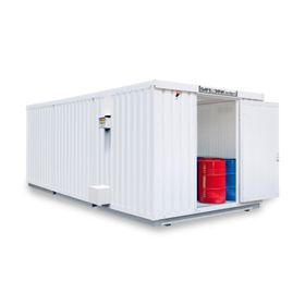 Isolierter Gefahrstoffcontainer - 2.510 x 4.050 x 6.520 mm (HxBxT) - Auffangvolumen 3 x 1.050 l - mit Dauerlüfter - Türausführung wählbar