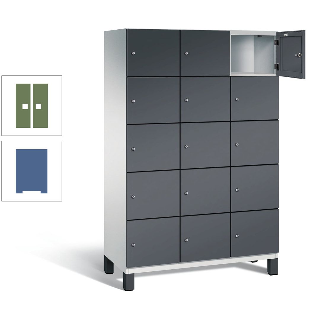 Fächerschrank, Stahlschrank, 15 Fächer, Türöffnungsbegrenzer, Füße, 1.980 x 1.200 x 525 mm (HxBxT), Korpus anthrazitgrau, Front anthrazitgrau