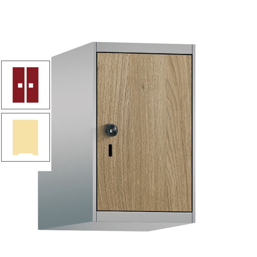 Aufsatzschrank, Schrankaufsatz, 1 Fach a 300 mm, Farbe Pastellgelb, Tür anthrazitgrau, 500 x 300 x 500 mm (HxBxT)