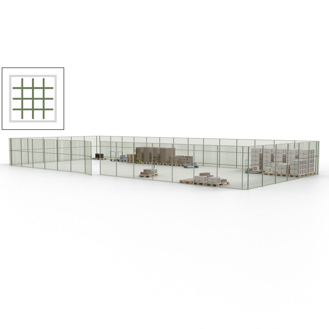 Maschinen Schutzgitter - Hallentrennwand - Sicherheitszaun - Tür - 60 m - 2.200 x 21.400 x 9.400 mm (HxBxT) - enzianblau