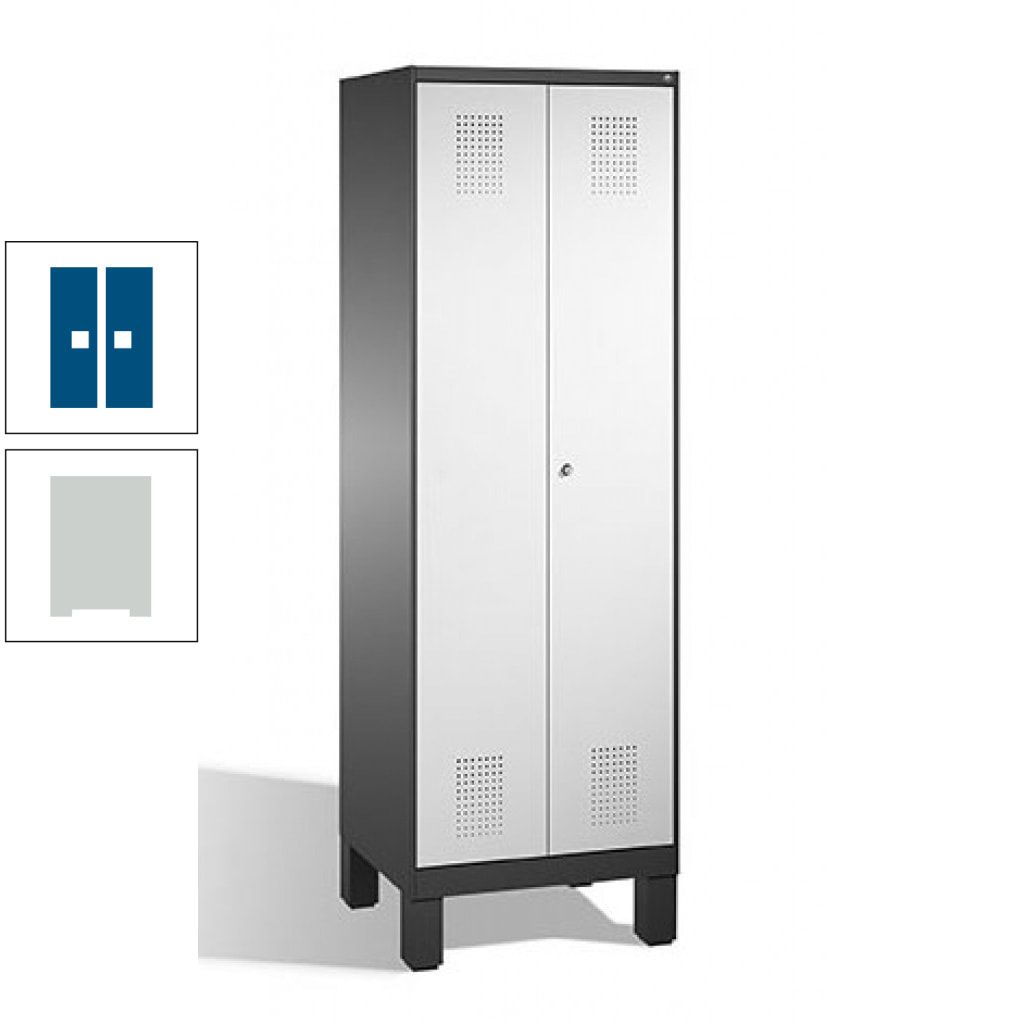 Doppel-Spind, Doppeltüren, Garderobenschrank mit Füßen, 2 Abteile a 300 mm, Korpus anthrazitgrau, Tür anthrazitgrau, 1.850 x 600 x 500 mm (HxBxT)