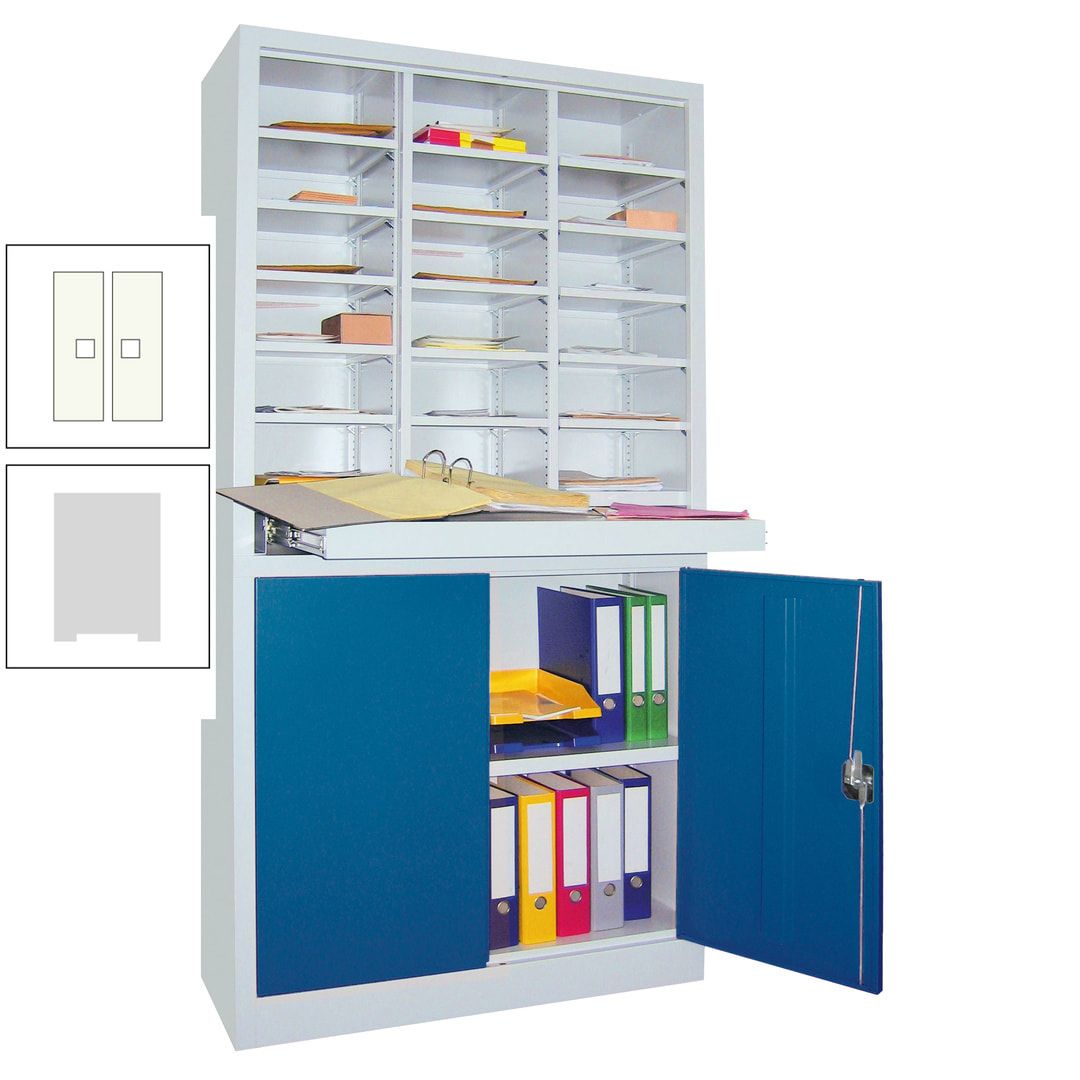 Aktenschrank - Büroschrank mit Sortierstation - 18 Fächer Ordnungsregal - Ausziehboden - 1.950 x 1.000 x 400 mm (HxBxT) - anthrazitgrau