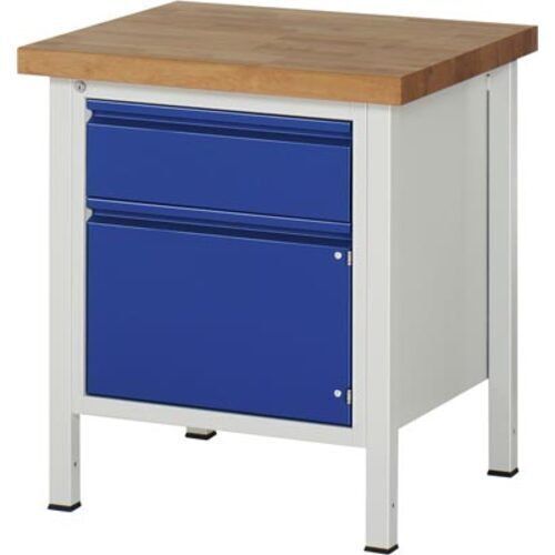 Werkbank - 1 Schrank - 1 Schublade - 180:1 - höhenverstellbar 840-1.140 mm - 2.000 x 700 mm (BxT) - 1.250 kg - Buche - Anthrazitgrau