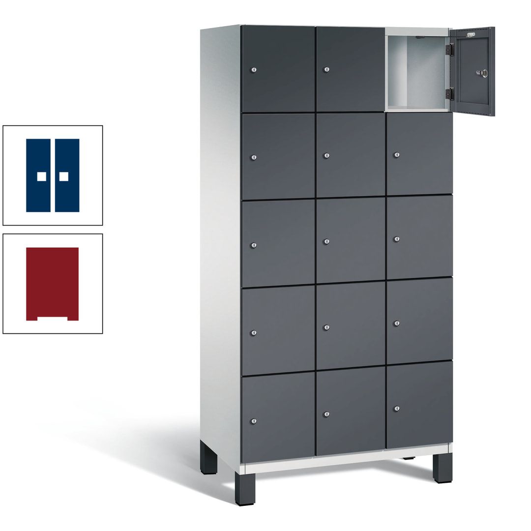 Fächerschrank, Stahlschrank, 15 Fächer, Türöffnungsbegrenzer, Füße, 1.980 x 900 x 525 mm (HxBxT), Korpus anthrazitgrau, Front anthrazitgrau