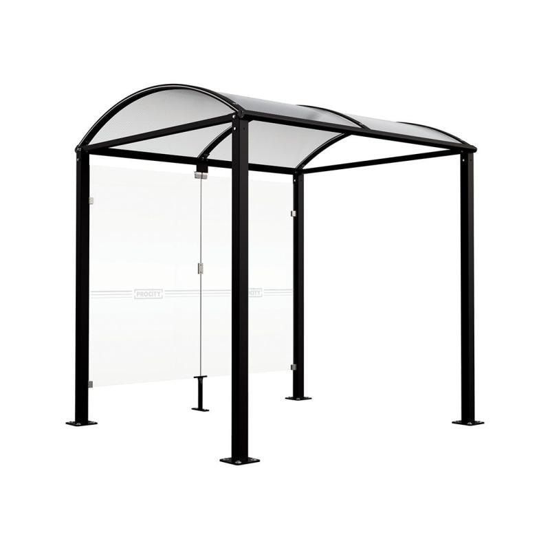 Fahrradunterstand, Fahrradüberdachung, All-in-One + Zusatz, Sicherheitsglas, 2.635 x 5.000 x 2.090 mm (HxBxT), auf Bodenplatten, Farbe enzianblau