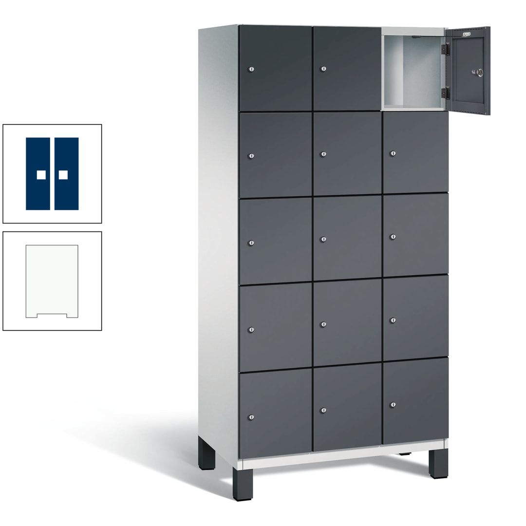 Fächerschrank, Stahlschrank, 15 Fächer, Türöffnungsbegrenzer, Füße, 1.980 x 900 x 525 mm (HxBxT), Korpus anthrazitgrau, Front anthrazitgrau