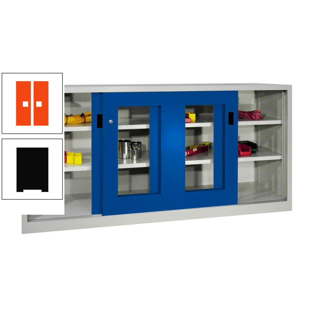 Schiebetürenschrank - Sichtfenstertüren - 1.000x2.000x400 mm (HxBxT) - 4 Böden, gepulvert - Zylinderschloss - anthrazitgrau