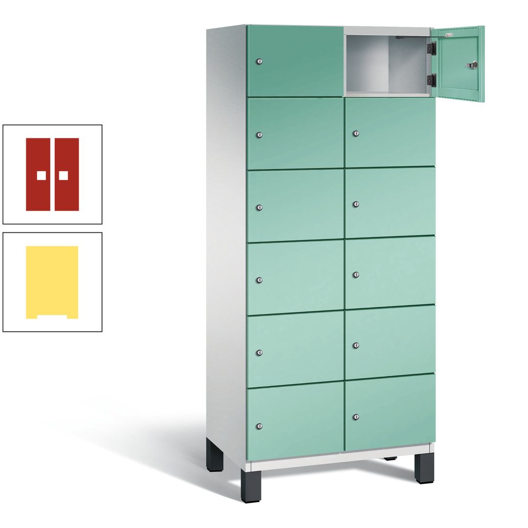 Fächerschrank, Stahlschrank, 12 Fächer, Türöffnungsbegrenzer, Füße, 1.980 x 800 x 525 mm (HxBxT), Korpus anthrazitgrau, Front anthrazitgrau