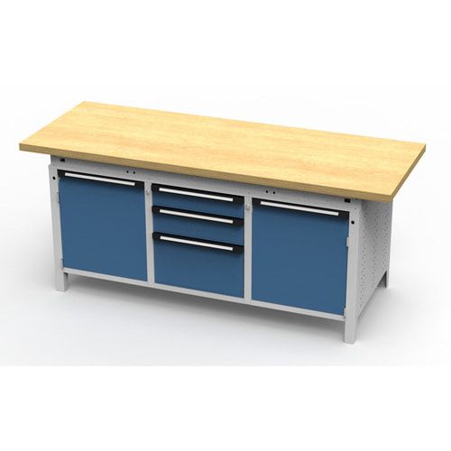 OTTOKIND Werkbank - bündige Arbeitsplatte - 810 x 1.695 x 750 mm (HxBxT) - 3 Schubladen - 2 Schränke - lichtgrau