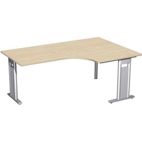 Eckschreibtisch, Eckteil 800 mm, Ecke rechts, Füße einseitig verkürzt, C-Fuß Pro, 720 x 1.600 x 1.200 mm (HxBxT), Gestell silber, Dekor Ahorn