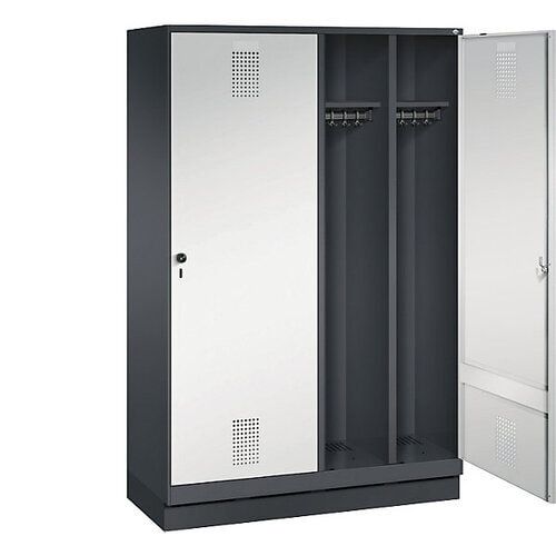 Doppel-Spind, Garderobenschrank, 2 Türen für 4 Abteile a 300 mm, Korpus anthrazitgrau, Türen anthrazitgrau, 1.800 x 1.200 x 500 mm (HxBxT)