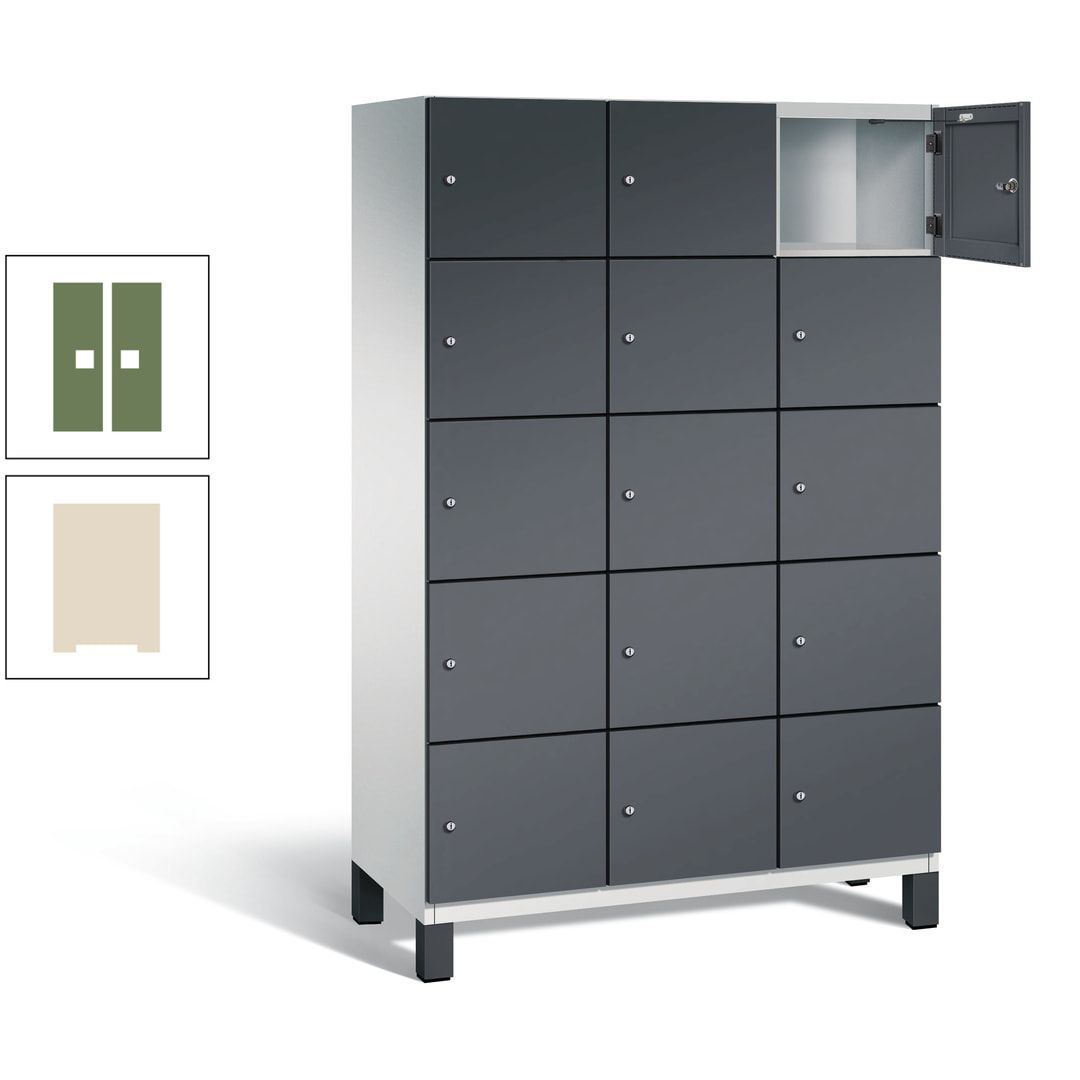 Fächerschrank, Stahlschrank, 15 Fächer, Türöffnungsbegrenzer, Füße, 1.980 x 1.200 x 525 mm (HxBxT), Korpus anthrazitgrau, Front anthrazitgrau