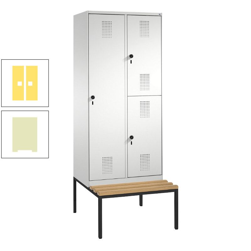 Garderobenschrank, Spind ein- und doppelstöckig Sitzbank, 2 Abteile, 3 Fächer, 2.090 x 800 x 500 mm (HxBxT), Front anthrazitgrau, Korpus anthrazitgrau
