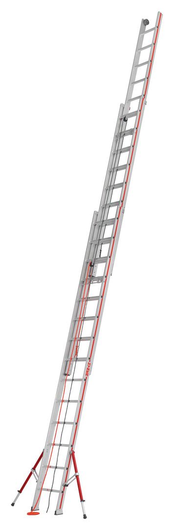 Aluminium-Seilzugleiter - Dreiteilig - Länge 11.460 mm - Klappfüße - Aluleiter Hymer