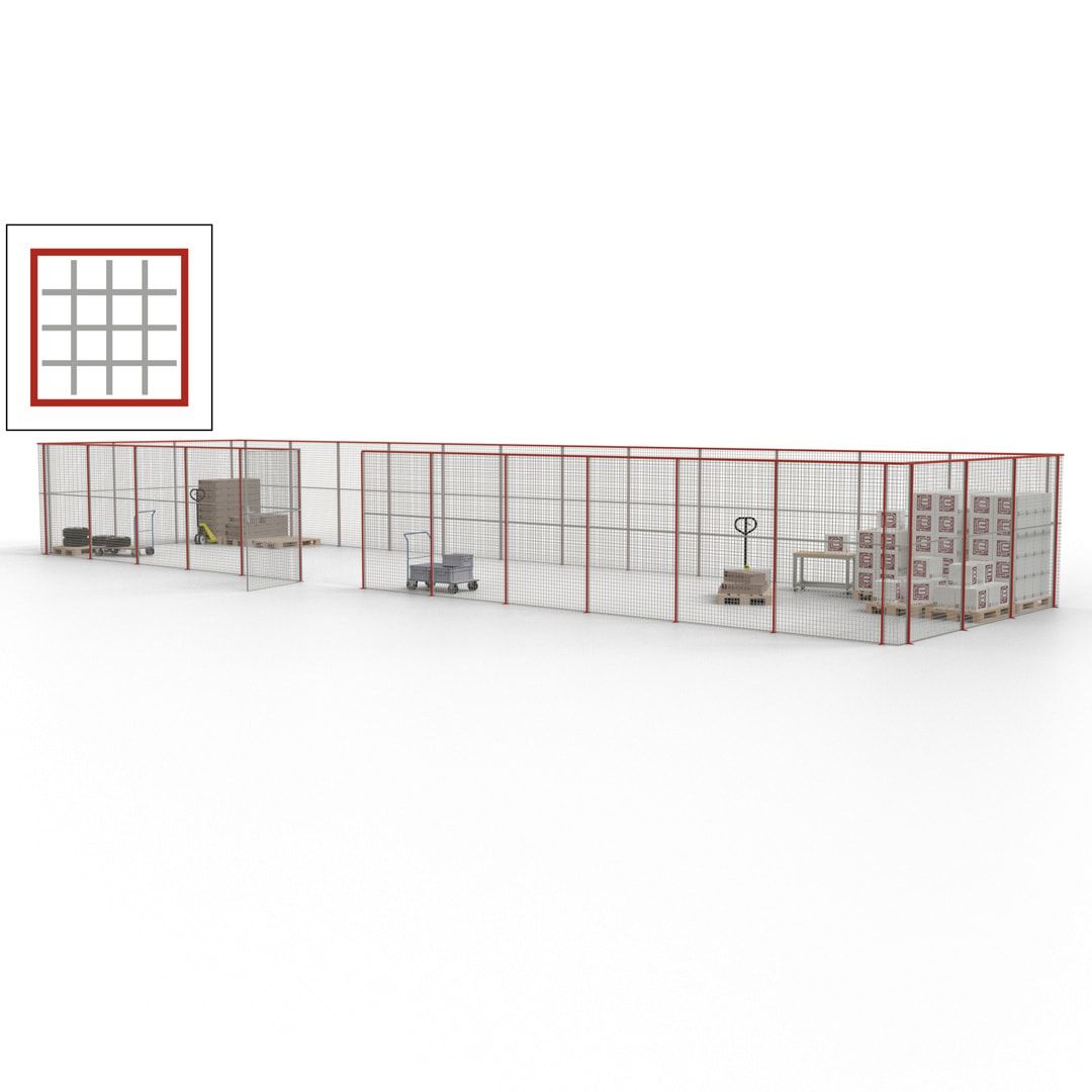 Maschinen Schutzgitter - Hallentrennwand - Sicherheitszaun - Tür - 45 m - 2.200 x 18.400 x 4.900 mm (HxBxT) - enzianblau
