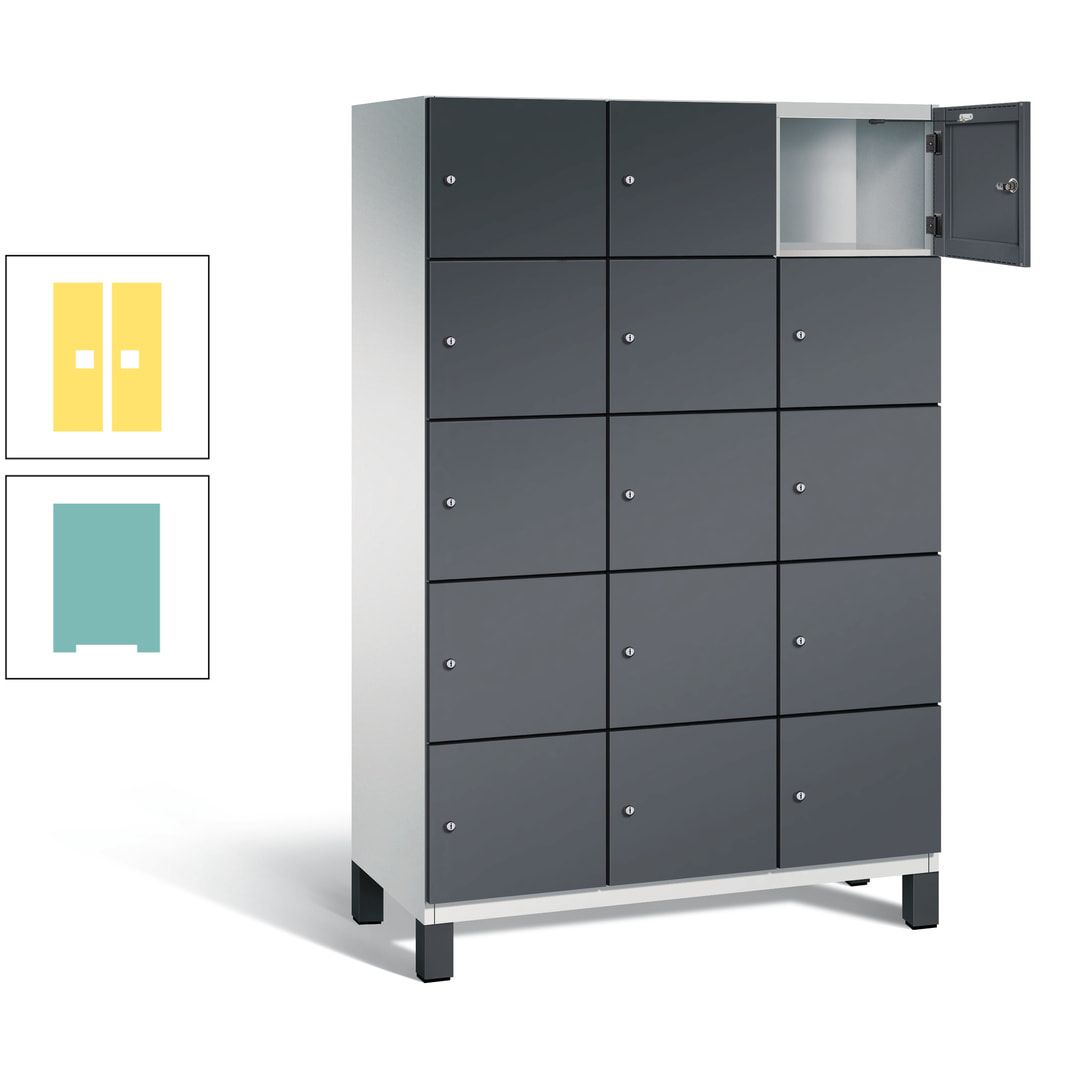 Fächerschrank, Stahlschrank, 15 Fächer, Türöffnungsbegrenzer, Füße, 1.980 x 1.200 x 525 mm (HxBxT), Korpus anthrazitgrau, Front anthrazitgrau