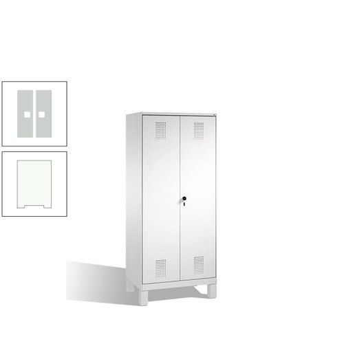 Doppel-Spind, Doppeltüren, Garderobenschrank mit Füßen, 2 Abteile a 400 mm, Korpus anthrazitgrau, Tür anthrazitgrau, 1.850 x 800 x 500 mm (HxBxT)