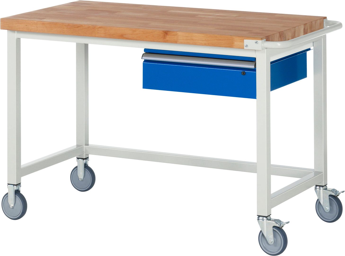 Mobile Werkbank mit 1 Schublade - 150:1 - höhenverstellbar 880-1.080 mm - 1.250 x 700 mm (BxT) - 450 kg - Buche - Anthrazitgrau