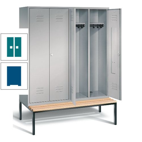 Doppel-Spindschrank, Buche Sitzbank untergebaut, 4 Abteile a 400 mm, Korpus lichtgrau, Tür anthrazitgrau, 2.090 x 1.590 x 815 mm (HxBxT)