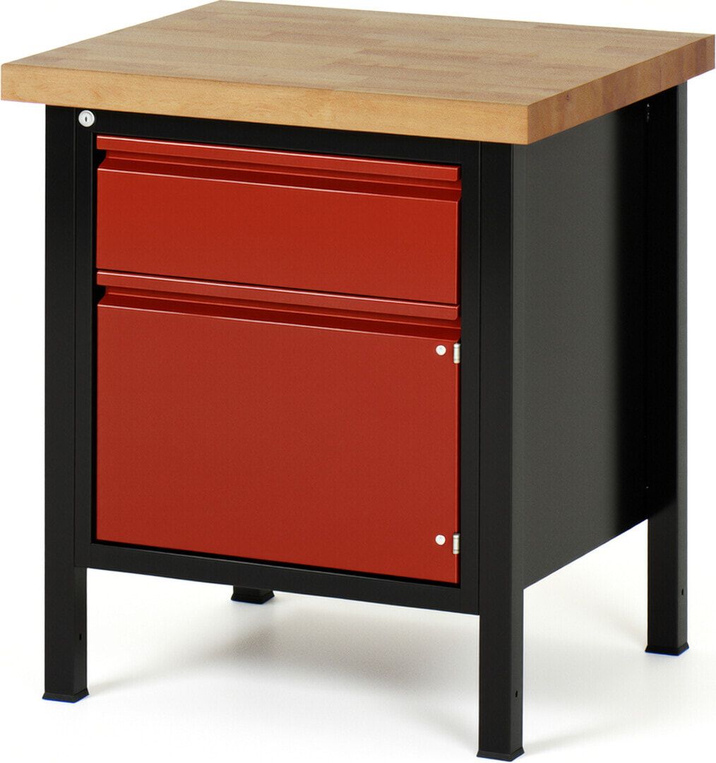 Werkbank - 1 Schrank - 1 Schublade - 180:1 - höhenverstellbar 840-1.140 mm - 2.000 x 700 mm (BxT) - 1.250 kg - Buche - Anthrazitgrau