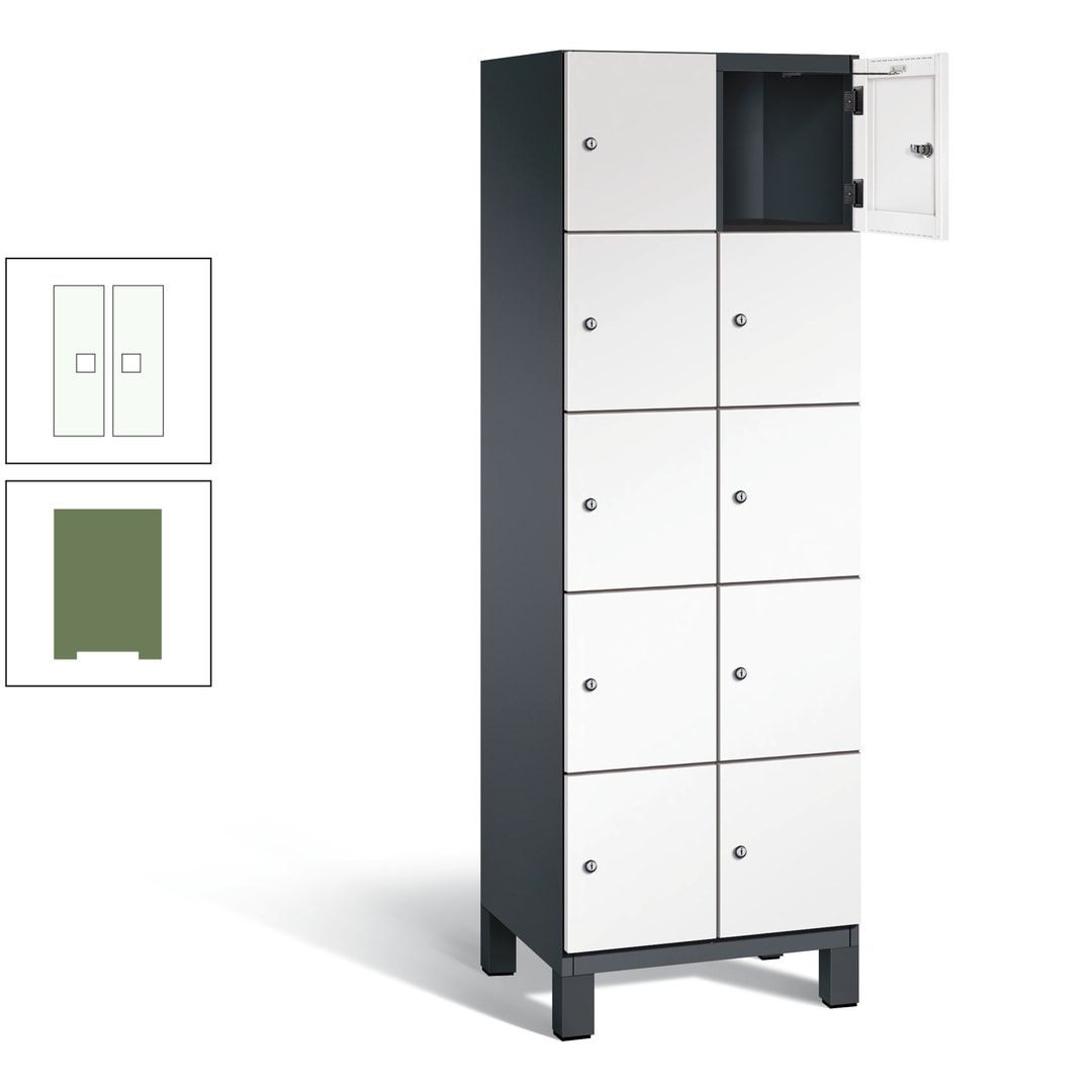 Fächerschrank, Stahlschrank, 10 Fächer, Türöffnungsbegrenzer, Füße, 1.980 x 600 x 525 mm (HxBxT), Korpus anthrazitgrau, Front anthrazitgrau