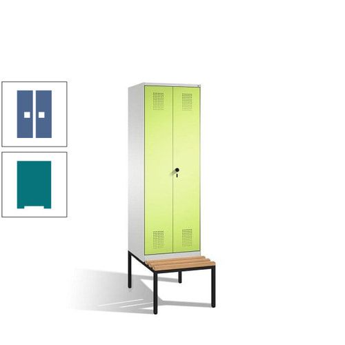 Doppel-Spind, Garderobenschrank, Buche Sitzbank untergebaut, 2 Abteile a 300 mm, Korpus anthrazitgrau, Tür anthrazitgrau, 2.090 x 600 x 815 mm (HxBxT)