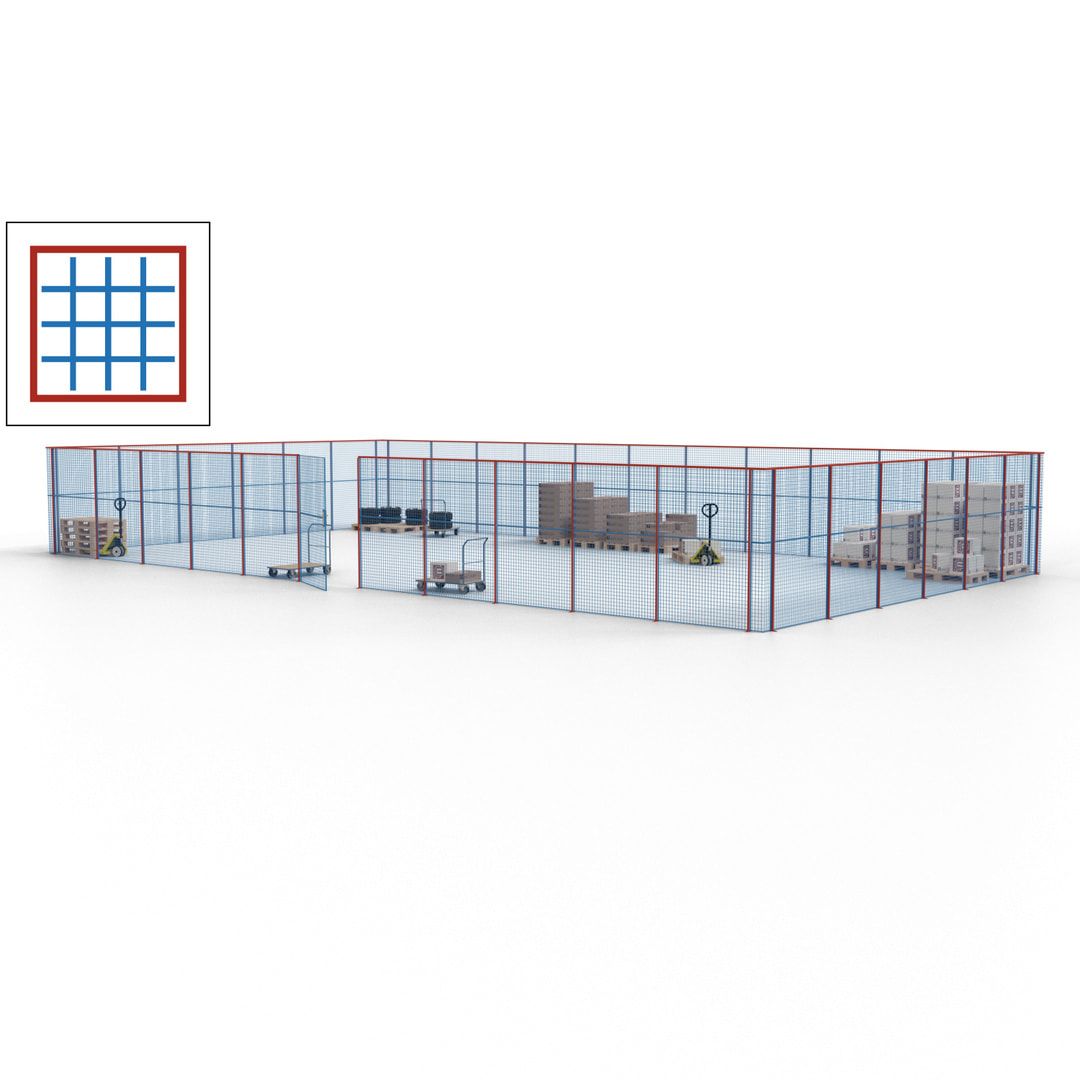 Maschinen Schutzgitter - Hallentrennwand - Sicherheitszaun - Tür - 51 m - 2.200 x 16.900 x 9.400 mm (HxBxT) - enzianblau