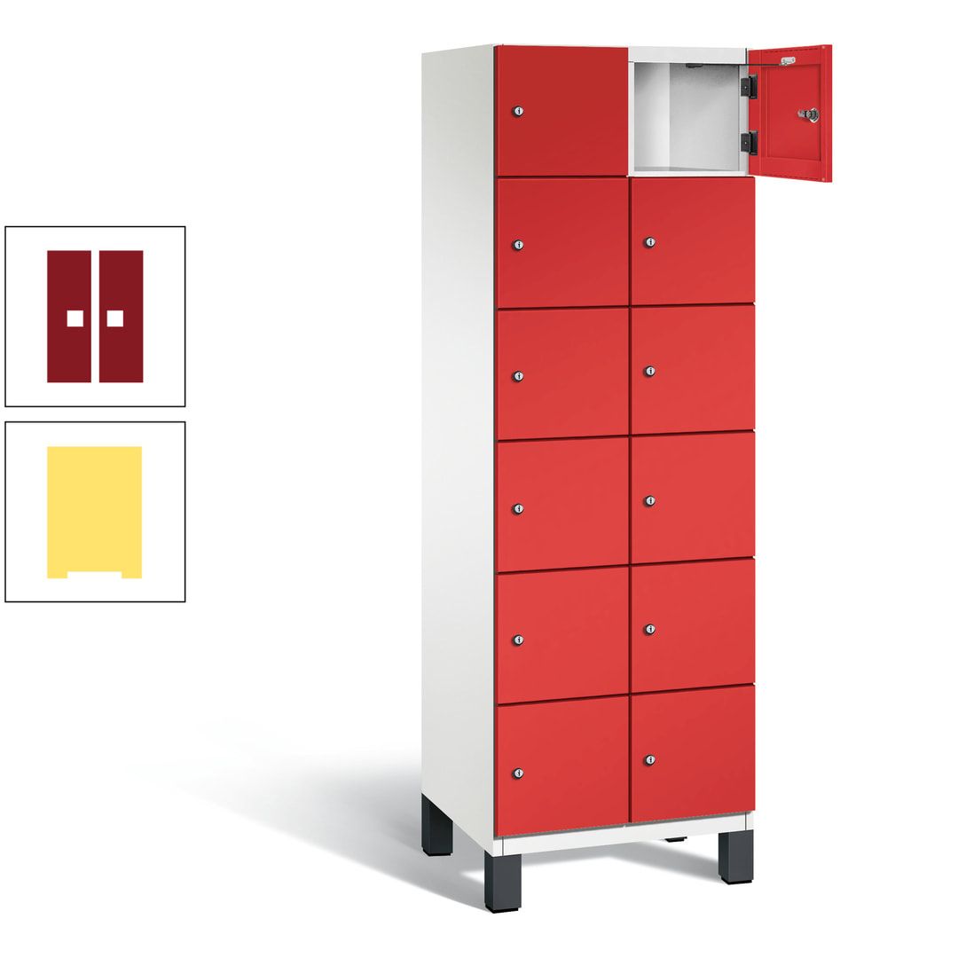 Fächerschrank, Stahlschrank, 12 Fächer, Türöffnungsbegrenzer, Füße, 1.980 x 600 x 525 mm (HxBxT), Korpus anthrazitgrau, Front anthrazitgrau