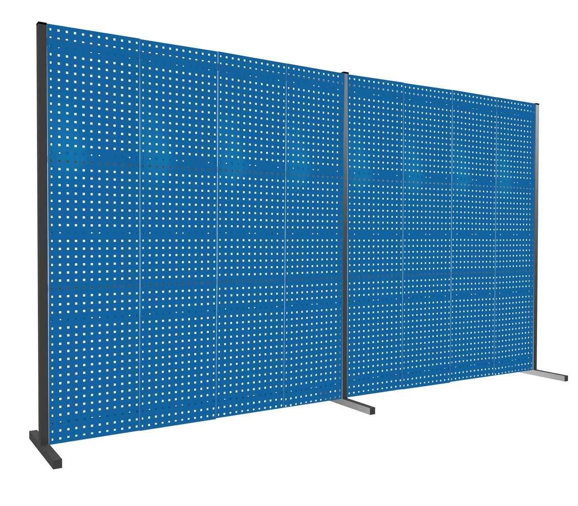Modulare Trennwand, Werkzeugwand, Doppelfeld 180 Grad, 6 Lochplatten, Plattenhöhe 1.500 mm, 2.000 x 3.000 mm (HxB), Anthrazitgrau (RAL 7016)