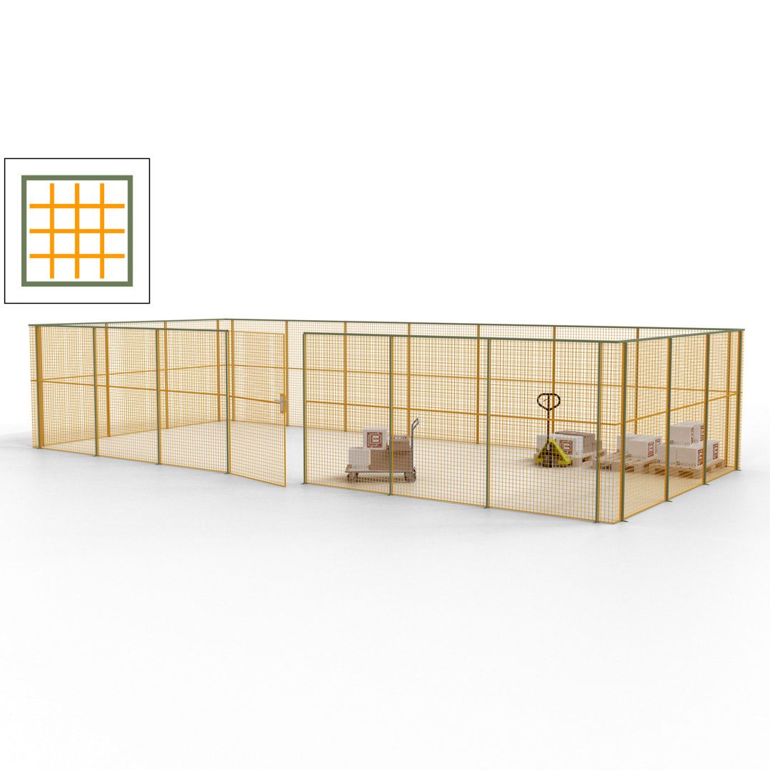 Hallentrennwand - Flügeltür, Gitter - 19 Gitterwände - 2.200 x 10.900 x 4.900 mm (HxBxT) - Perlweiß/reinorange