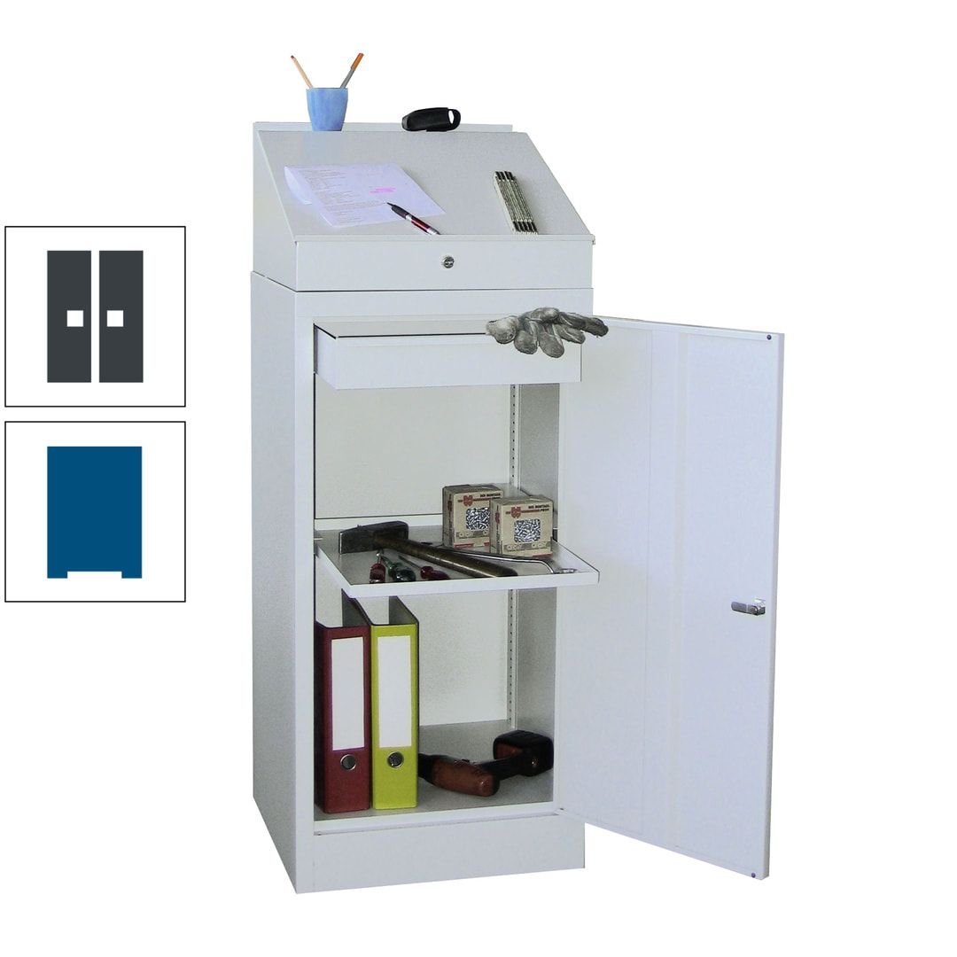 Stehpult mit Schrank - Vollblechtür - Zylinderschloss - 1 Einlegeboden, 1 Schublade - 1.270x500x500 mm (HxBxT) - anthrazitgrau