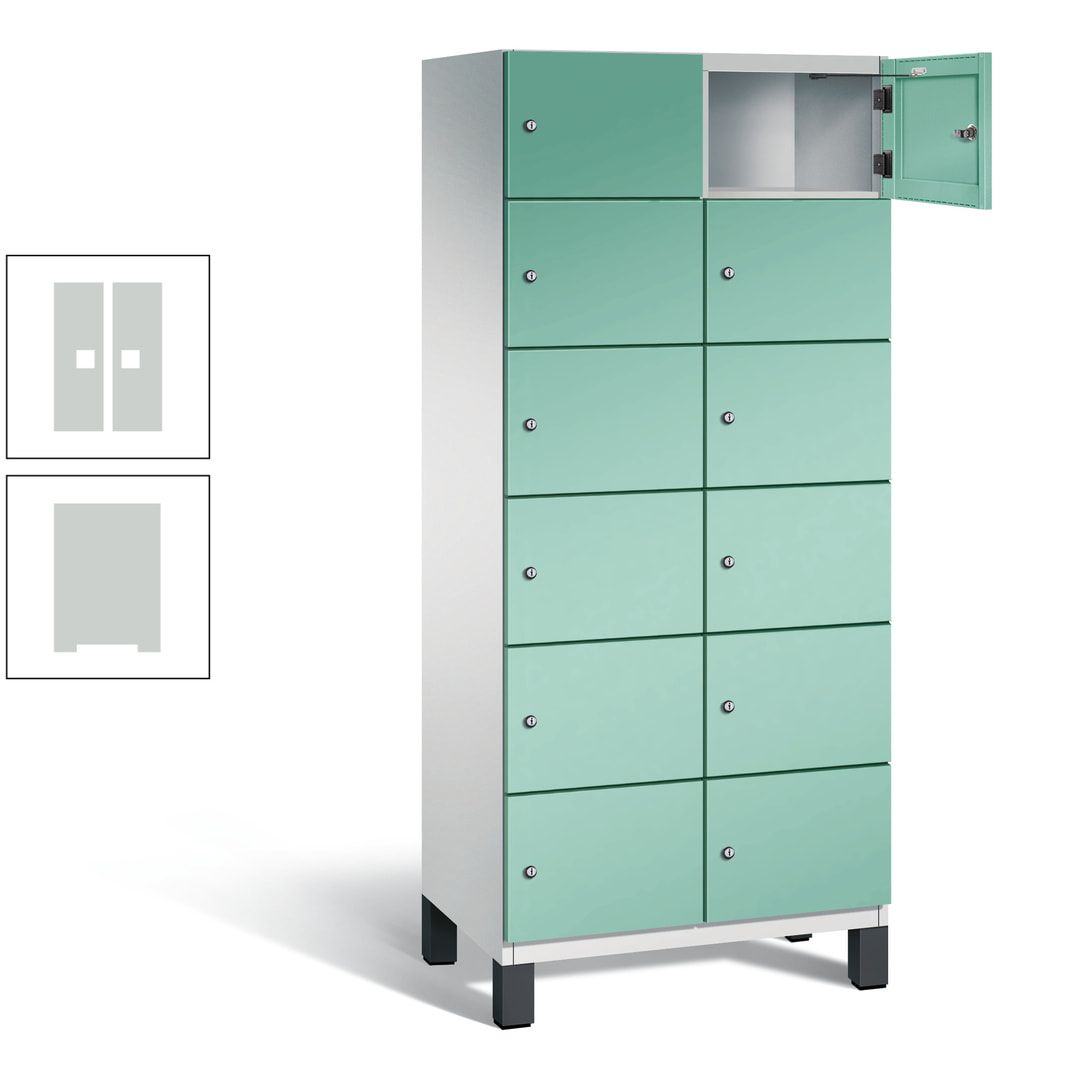 Fächerschrank, Stahlschrank, 12 Fächer, Türöffnungsbegrenzer, Füße, 1.980 x 800 x 525 mm (HxBxT), Korpus anthrazitgrau, Front anthrazitgrau