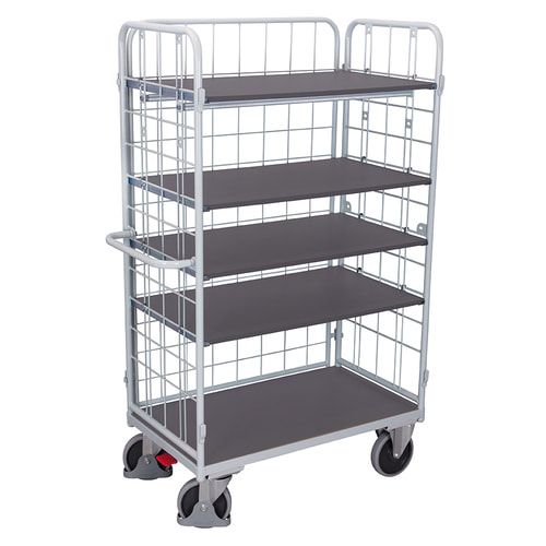 Etagenwagen - 3 Gitterwände - 5 Etagen - Ladefläche 500 x 850 mm (BxT) - Traglast 400 kg - anthrazitgrau